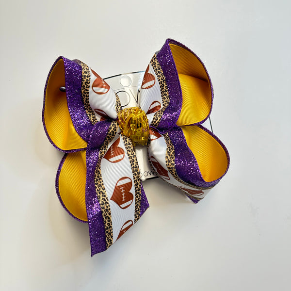 LSU Purple & Gold Football Fun Bow ~ Game Day Spirit Hairbow for girls of all ages ~ Tiger Pride