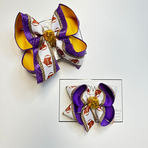 LSU Purple & Gold Football Fun Bow ~ Game Day Spirit Hairbow for girls of all ages ~ Tiger Pride