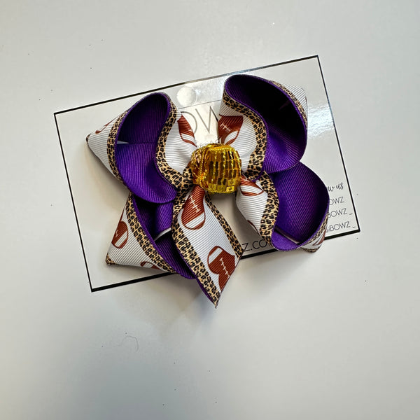 LSU Purple & Gold Football Fun Bow ~ Game Day Spirit Hairbow for girls of all ages ~ Tiger Pride