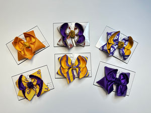 LSU Purple & Gold - Toddler, Medium Size Fun Bows ~ Tiger Pride Fun iBOWZ hair bow | Game day bow | Sprit hair bow