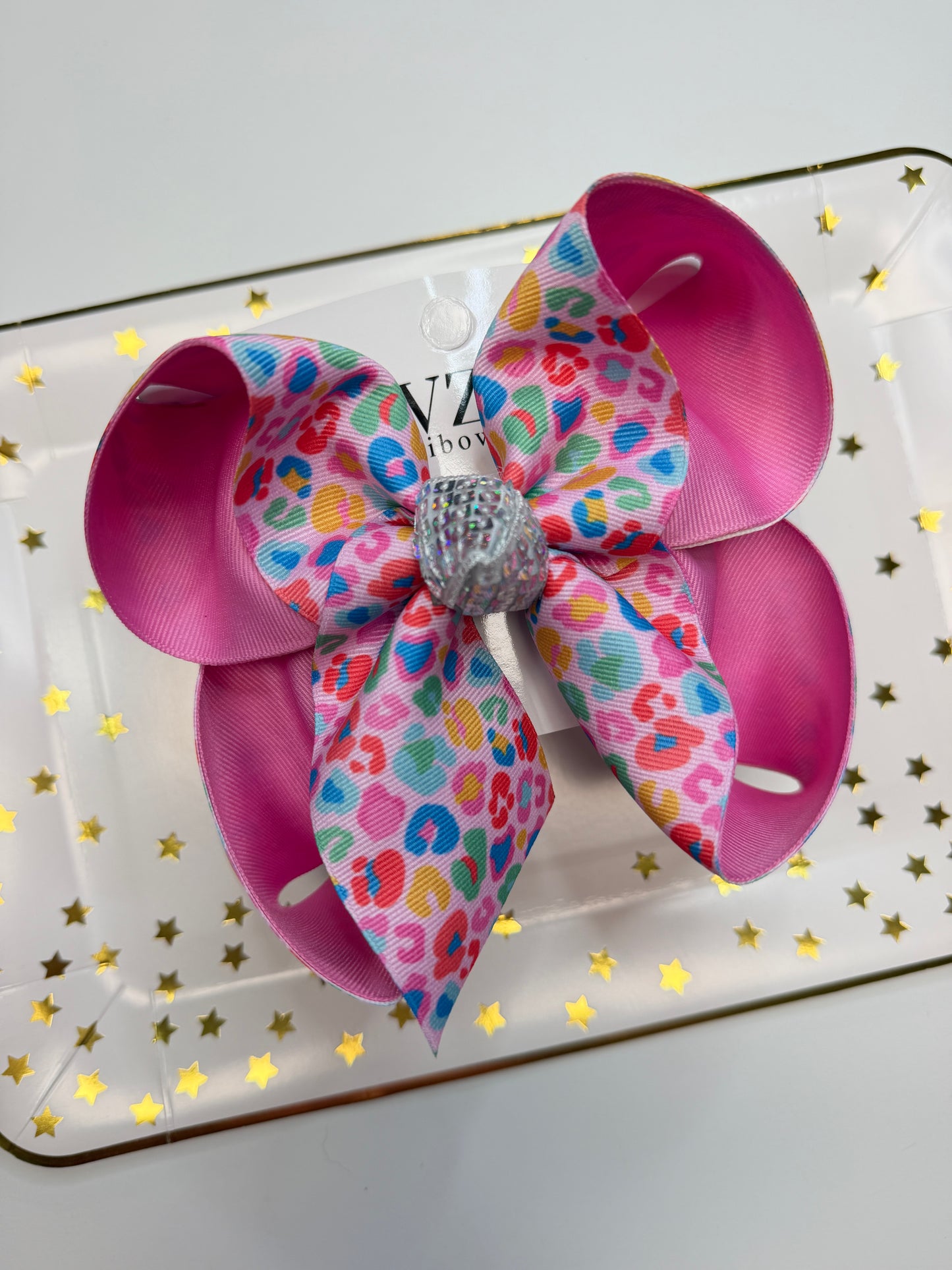 Rainbow Leopard Print Fun Hairbow ~ Colorful Girls' Hair Bow
