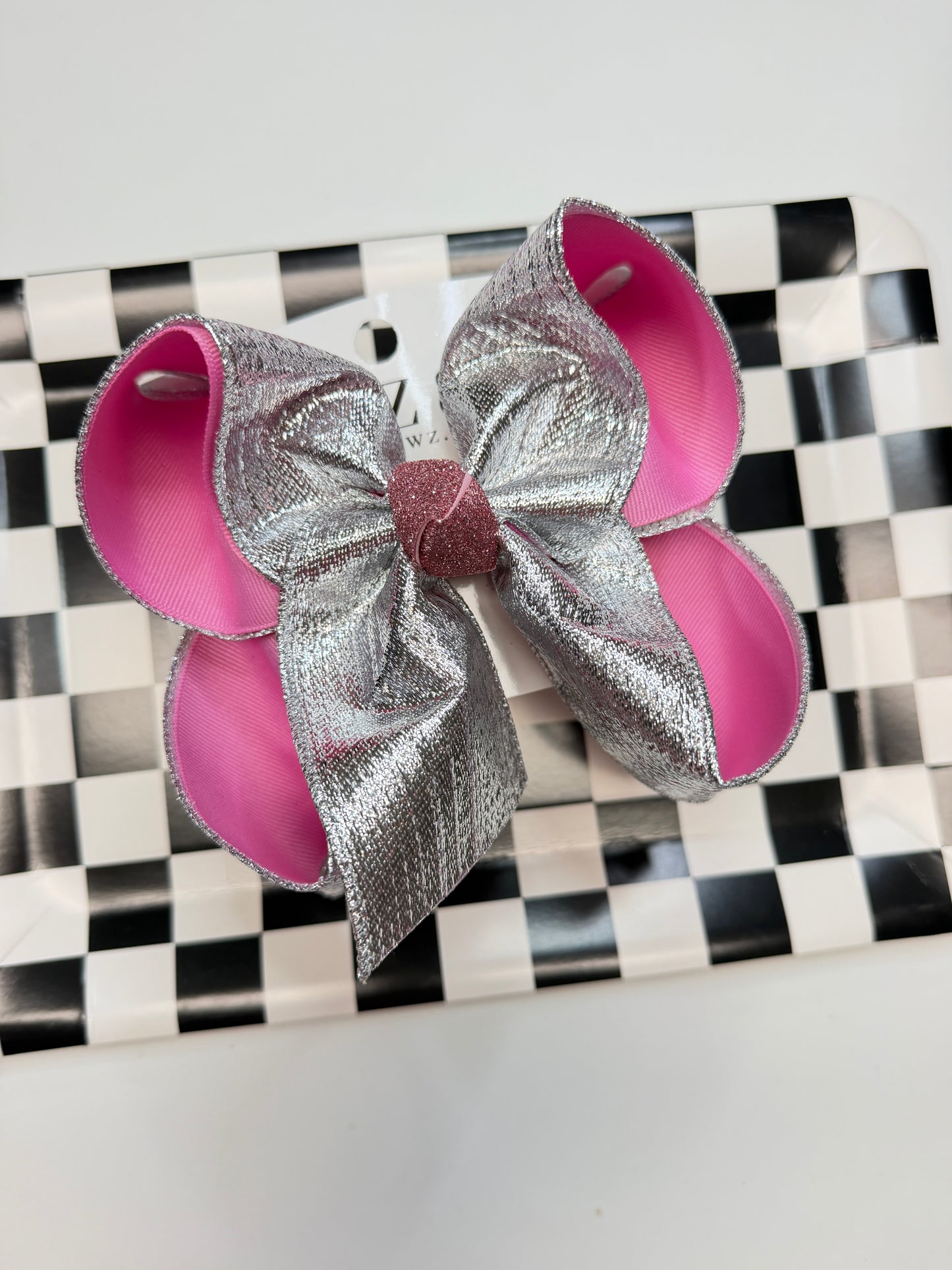 Silver Metallic Print Fun Hairbow ~ Shiny Metallic  Girls' Hair Bow