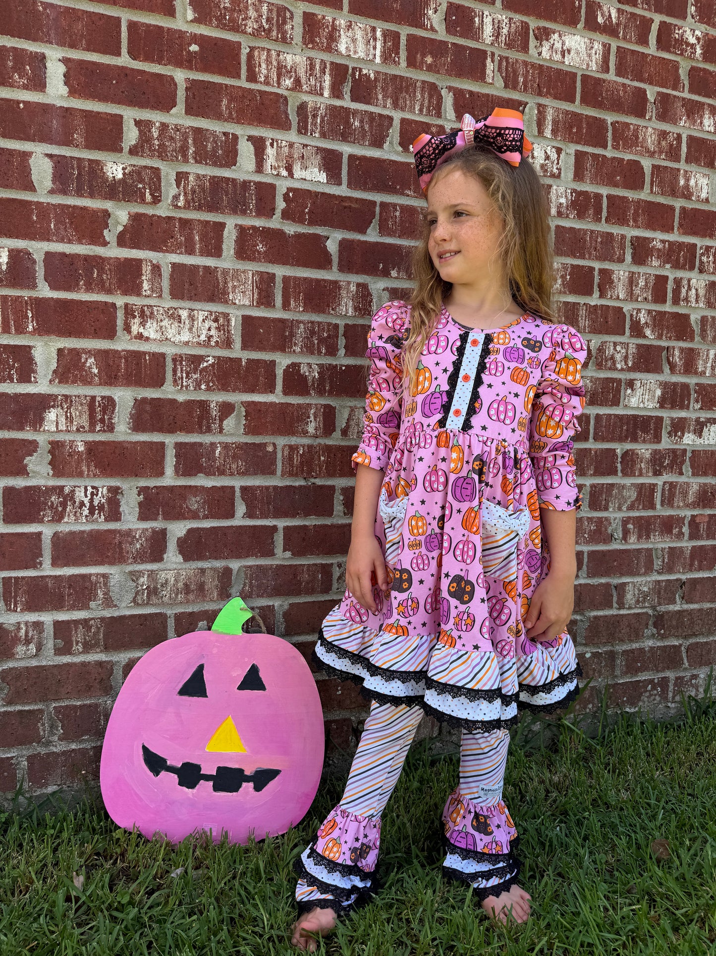 Magnolia Rose Pumpkin Ruffle Leggings  ~ Girls Fall Halloween Ruffle Leggings with Lots of Ruffles and  Lace and all the Extras