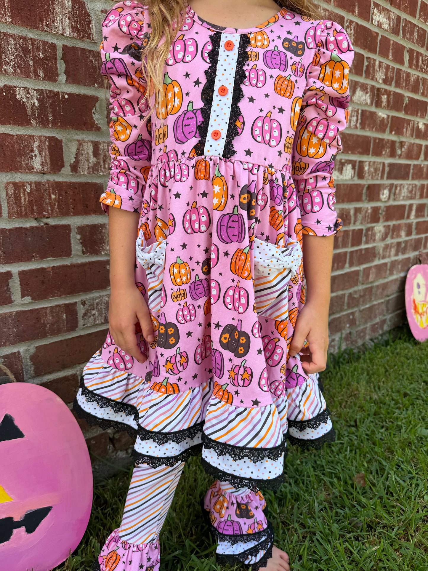Magnolia Rose Pumpkin Ruffle Leggings  ~ Girls Fall Halloween Ruffle Leggings with Lots of Ruffles and  Lace and all the Extras