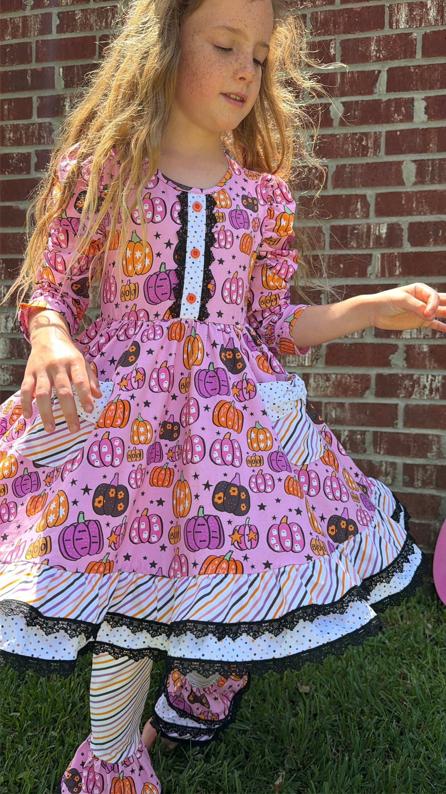 Magnolia Rose Pumpkin Ruffle Leggings  ~ Girls Fall Halloween Ruffle Leggings with Lots of Ruffles and  Lace and all the Extras