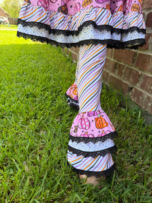 Magnolia Rose Pumpkin Ruffle Leggings  ~ Girls Fall Halloween Ruffle Leggings with Lots of Ruffles and  Lace and all the Extras