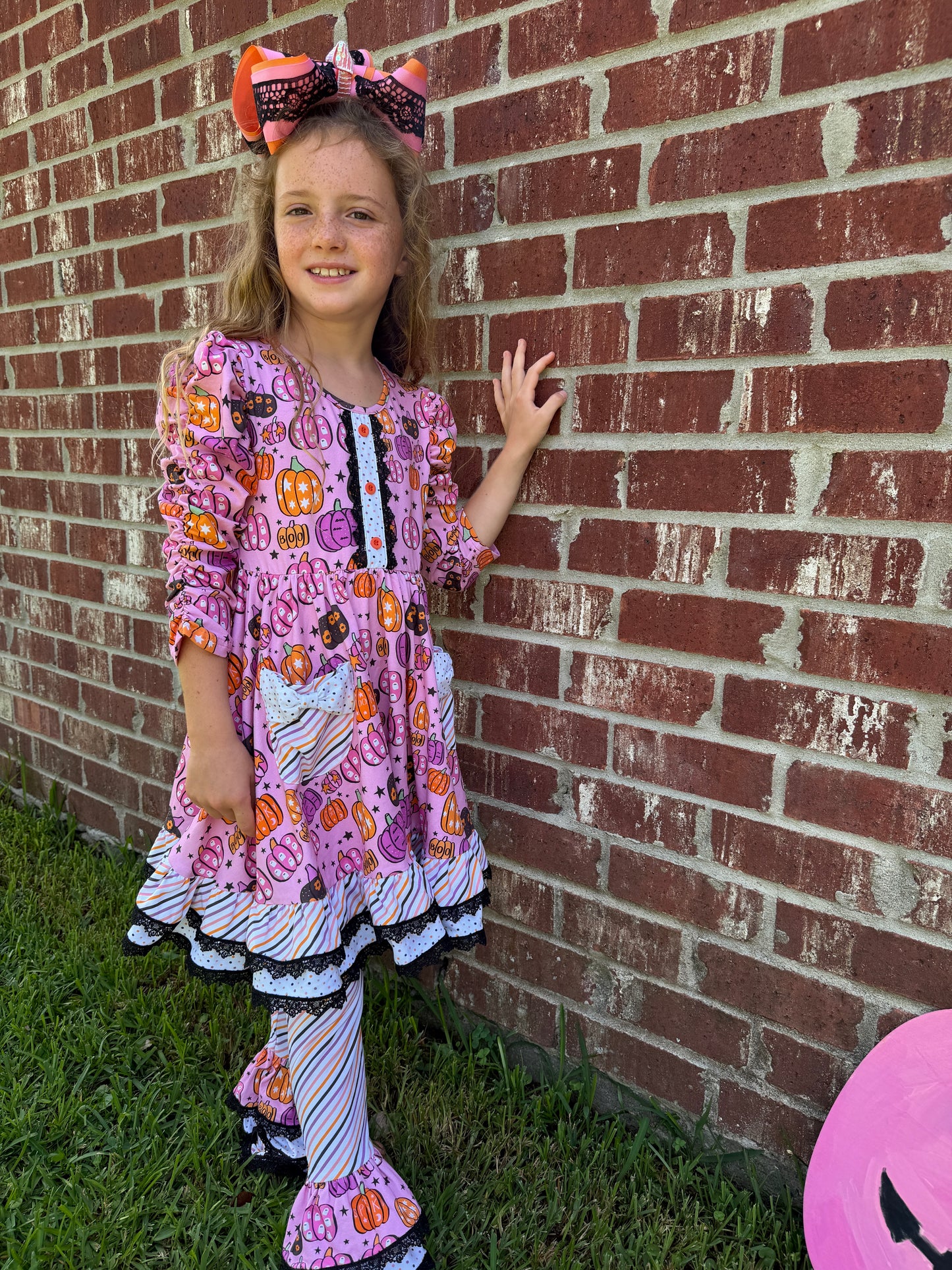 Magnolia Rose Pumpkin Ruffle Leggings  ~ Girls Fall Halloween Ruffle Leggings with Lots of Ruffles and  Lace and all the Extras