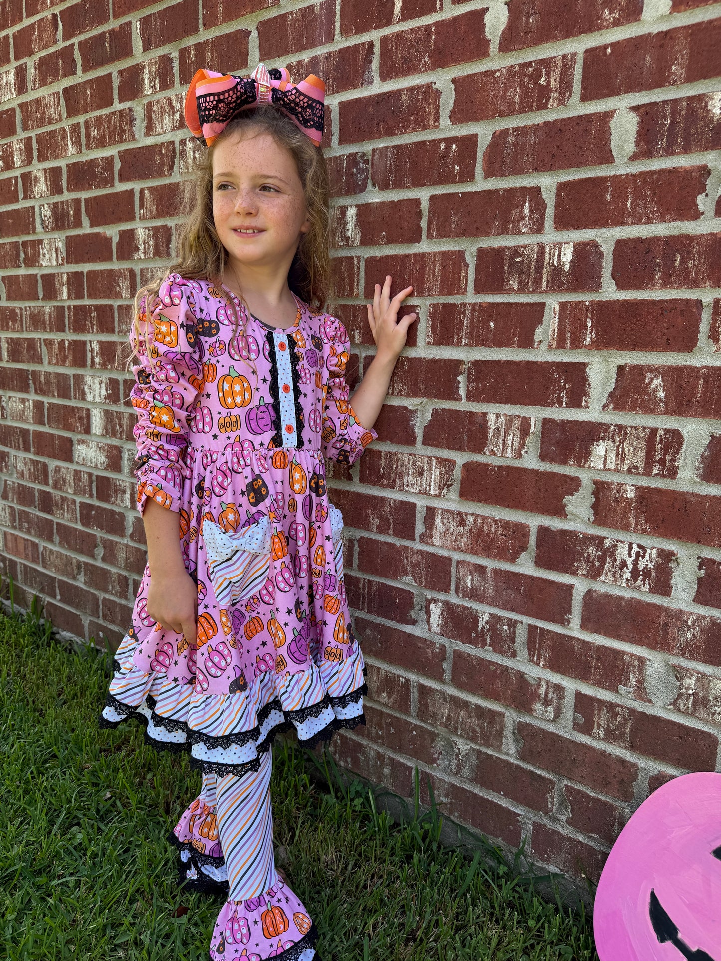Magnolia Rose Pumpkin Ruffle Leggings  ~ Girls Fall Halloween Ruffle Leggings with Lots of Ruffles and  Lace and all the Extras