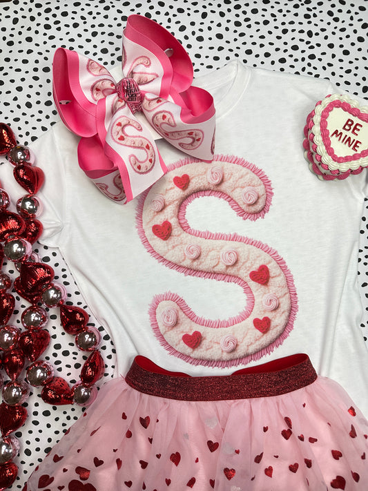 Personalized Valentines Day Faux 3D Design HairBow and Matching Tee ~ Perfect for your little Girls Valentines Activities ~ She'll get all the Compliments in her VDAY fit
