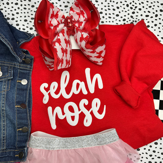 Personalized Valentines Day or EveryDay Sweatshirt with Puff Name & Super Cute Bow ribbon Bow ~ Perfect for your little Girls Valentines or Any Activities  ~ She'll get all the Compliments in her VDAY fit