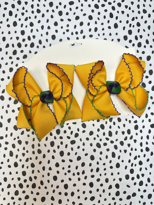 Mardi Gras Classic Moon-Stitch Solid ribbon hairbow ~ Perfect for the Mardi Gras Season