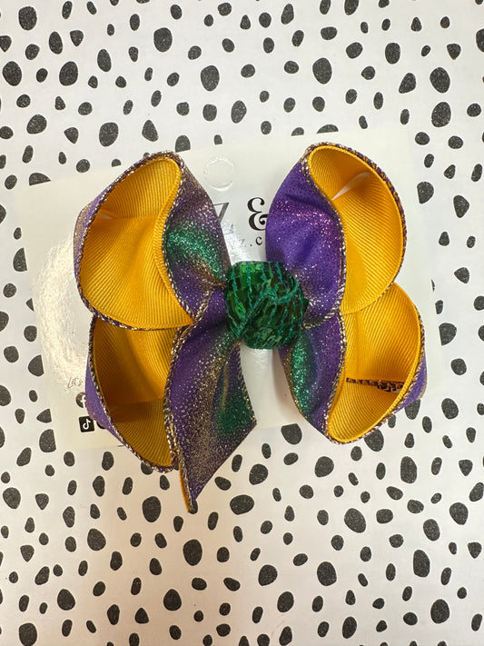 Mardi Gras Tie dye Fun Ribbon Bow ~ Choose your Bow Size ~Fun Hairbow for Girls ~ Perfect for Parades and Crawfish Boils (Copy)