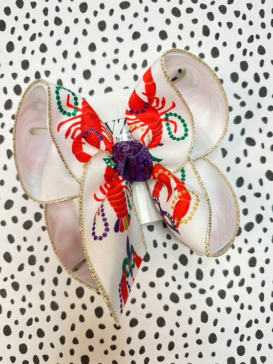 Mardi Gras Crawfish Fun Ribbon Bow ~ Choose your Bow Size ~Fun Hairbow for Girls ~ Perfect for Parades and Crawfish Boils