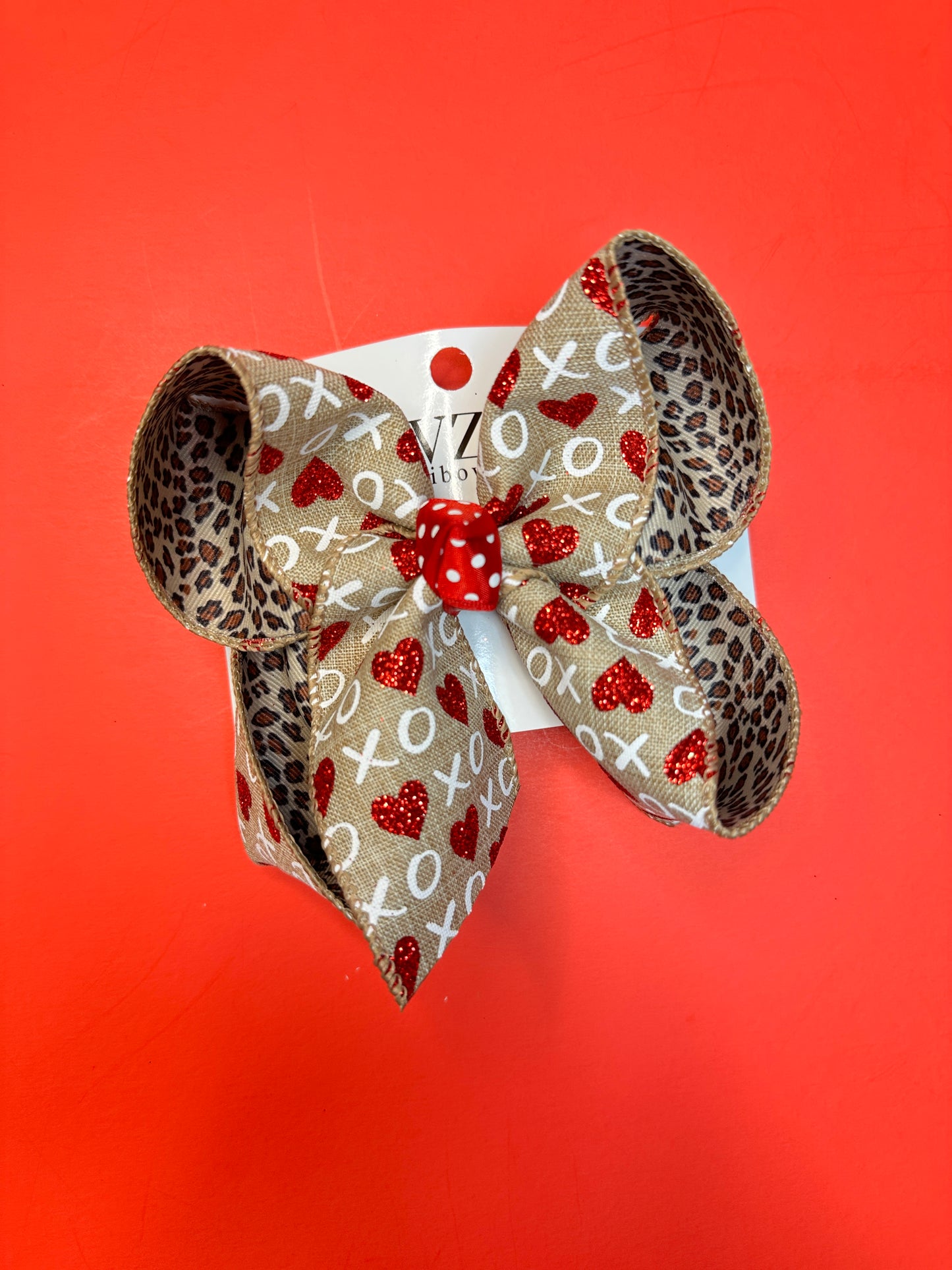 Valentine Leopard Heart Fun Bow ~ Choose your Bow size ~ Perfect for Valentines