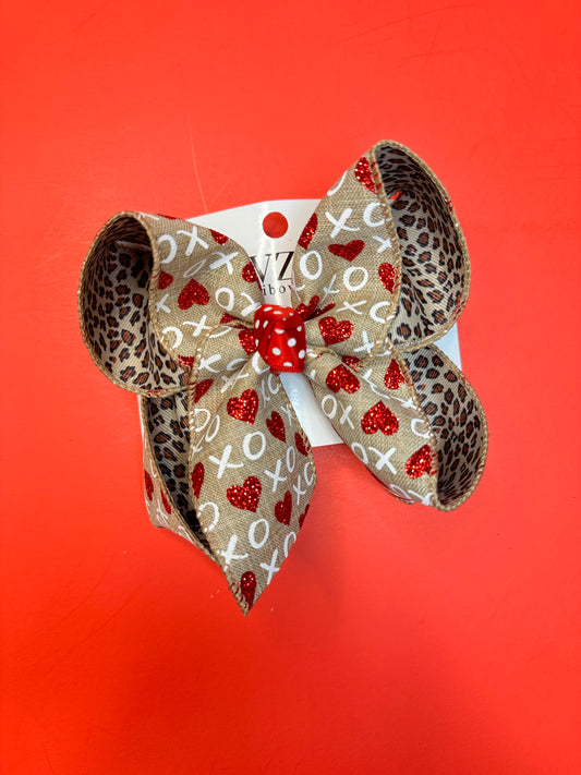Valentine Leopard Heart Fun Bow ~ Choose your Bow size ~ Perfect for Valentines