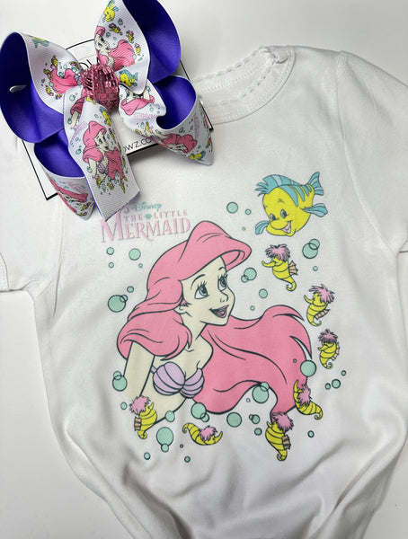The Little Mermaid  Tee Shirt  & Hair bow Combo  ~ Disney Inspired Custom OOAK Exclusive Design by iBOWZ Fun & Funky Hairbows