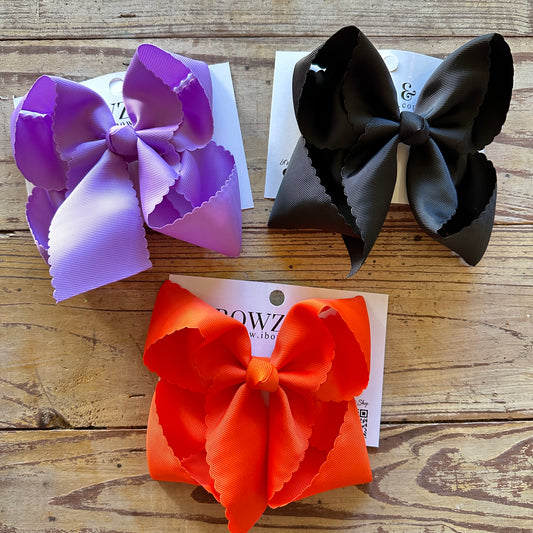 Scalloped Edge Ribbon Bow  Bundle  | Orange, Black and Dark Orchid hairbows