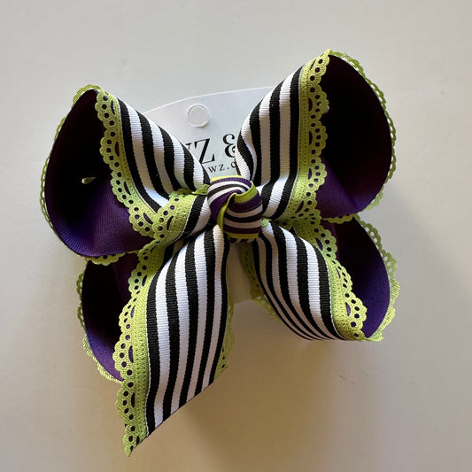 "BeetleJuice " Inspired  Scalloped Lace Boutique Ribbon Hairbow  ~Very Limited ~ Preorder Now Limited Time Only