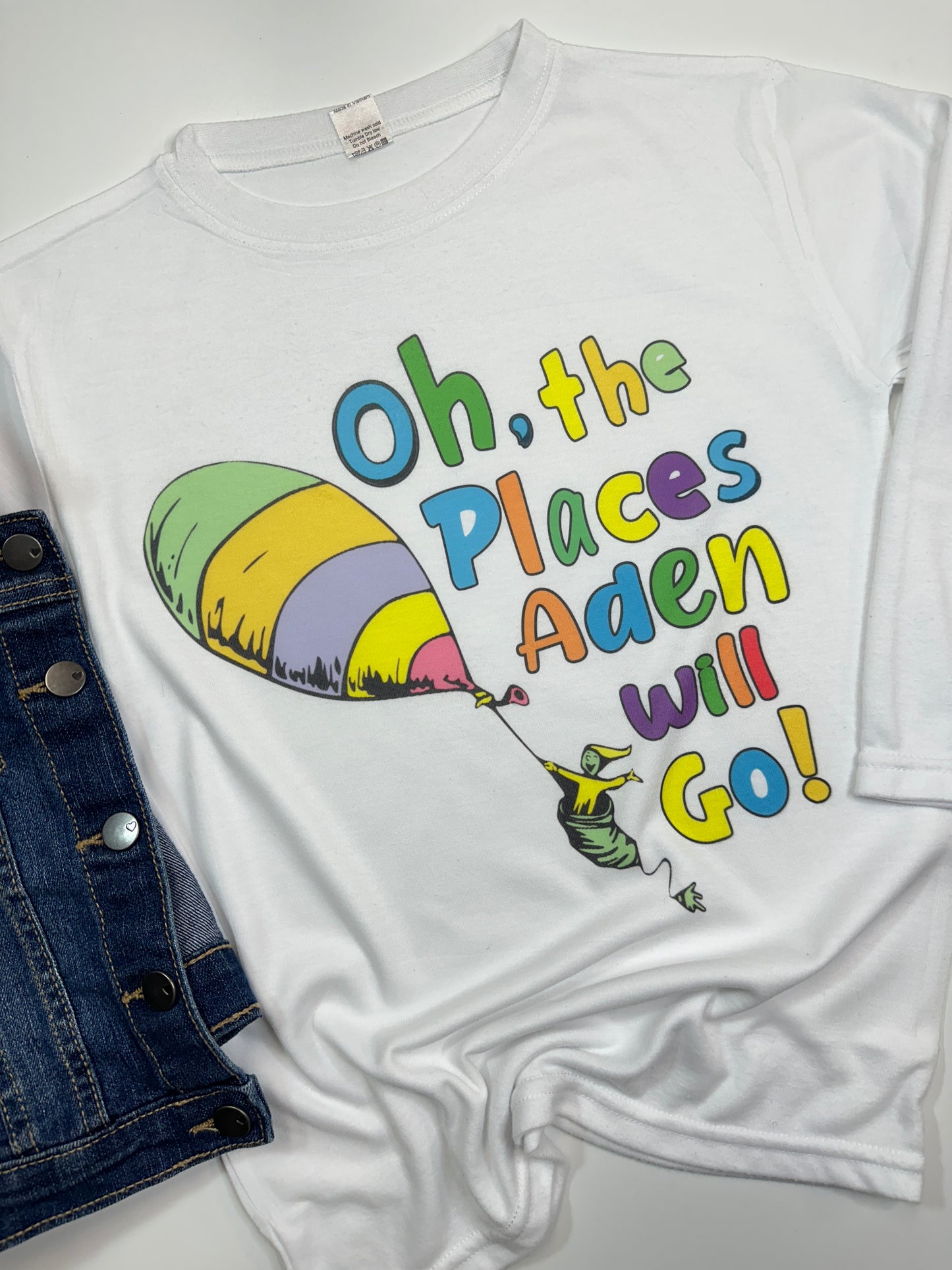 Boy Version of Oh the Place you you will go - Personalized Name Tee Shirt~ National Reading Month