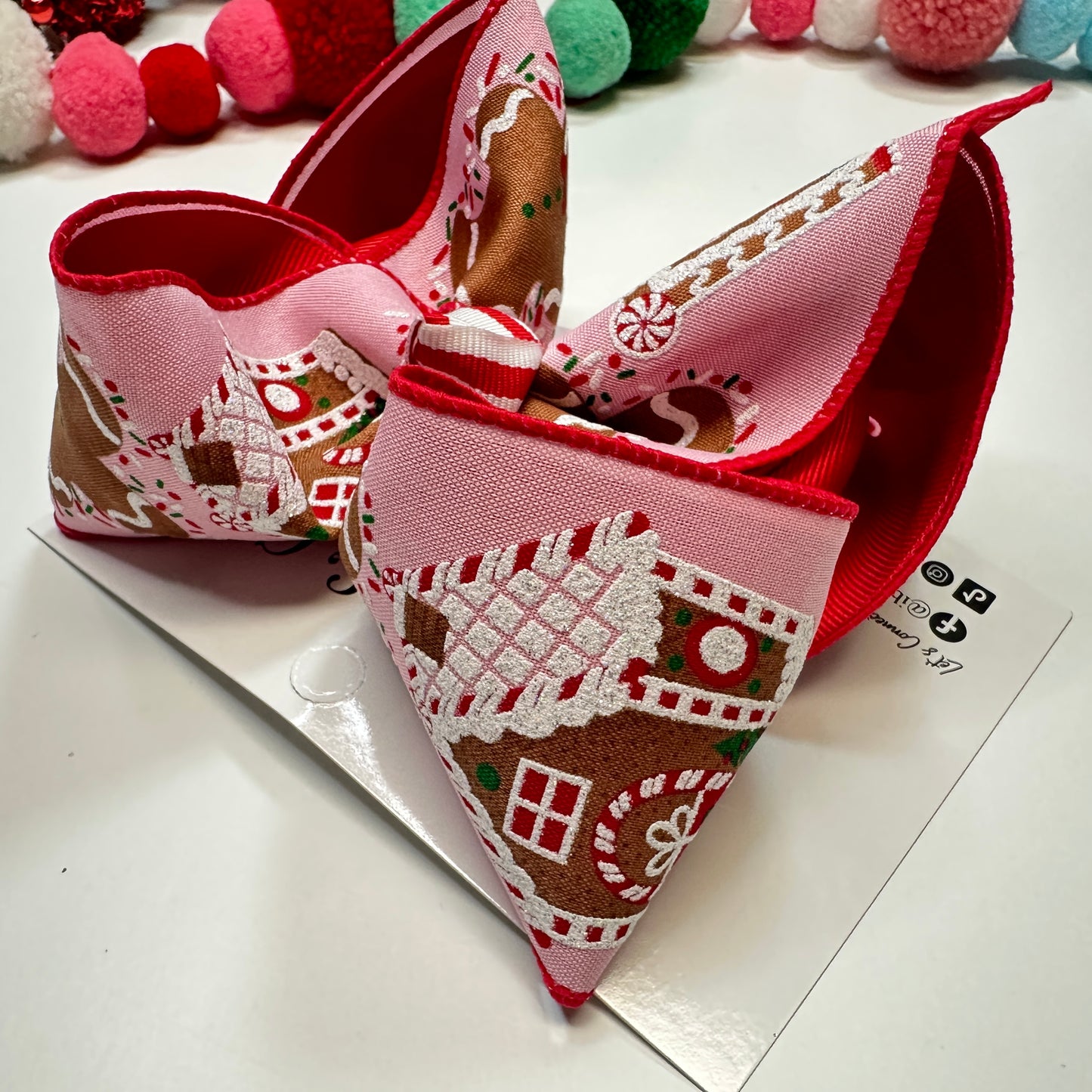 Pink Gingerbread House & Man Christmas  Fun Bow ~ Hairbow