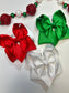 Scalloped Edge Ribbon Bow  Bundle  | Red ,Emerald Green  and White  hairbows