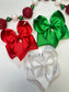 Scalloped Edge Ribbon Bow  Bundle  | Red ,Emerald Green  and White  hairbows