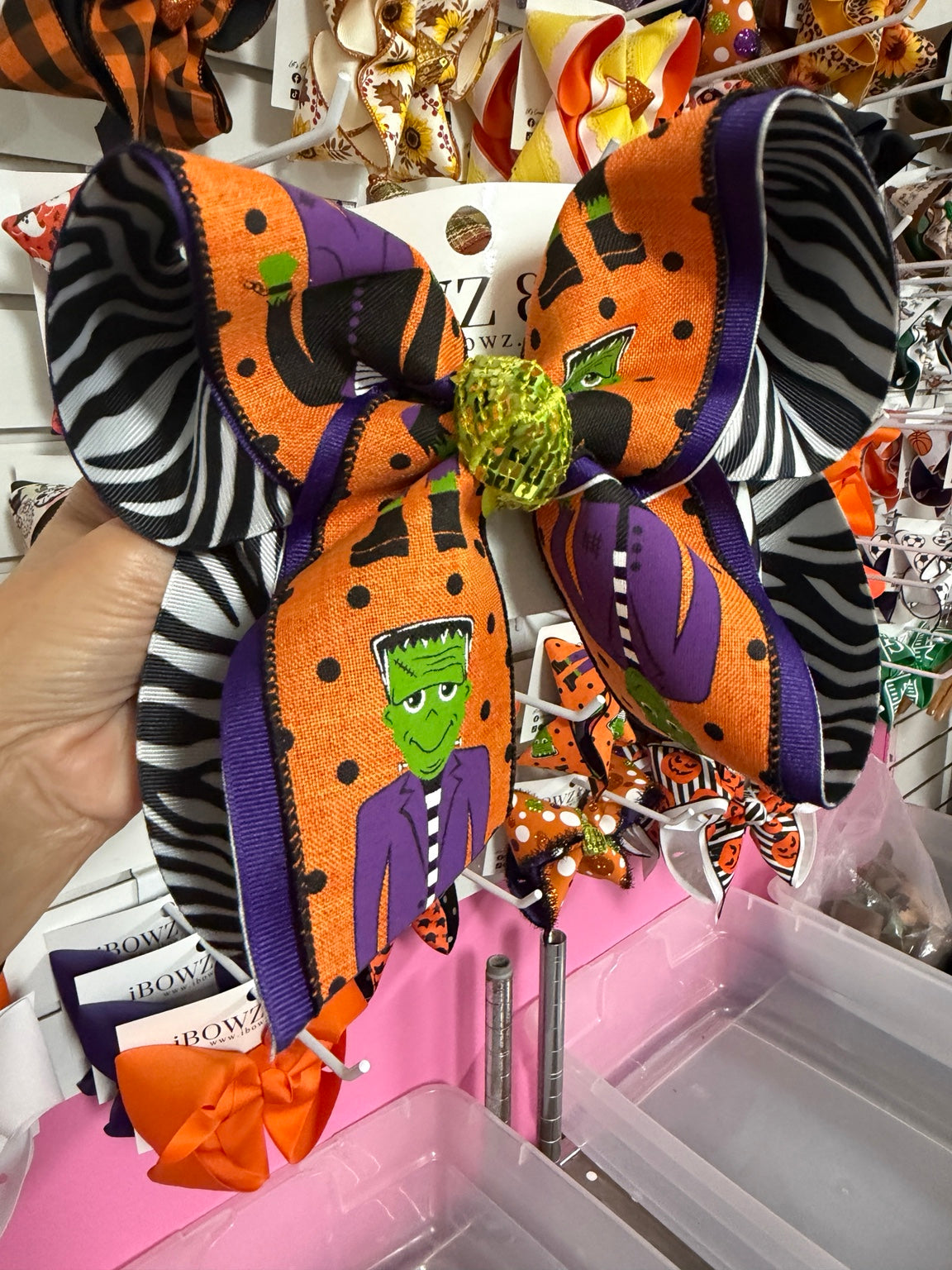 Extra Large Frankenstein zebra Halloween iBOWZ hair bow