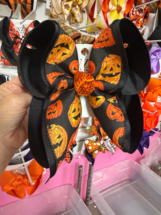 Extra Large black jack o lantern Halloween iBOWZ hair bow