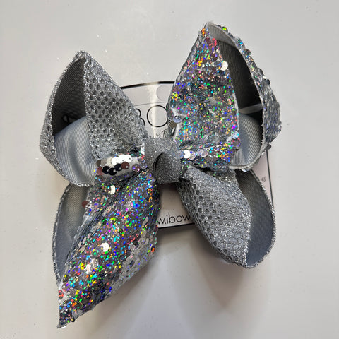 Silver Multi Color Sequin Tri- Silver Fishnet Glitter Fun Bows   ~ Preorder for a Limited Time Only
