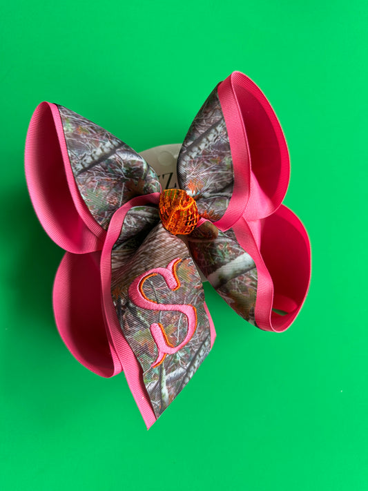Camoflauge Two-Tone Monogram Initial Fun Hairbow  |  Camo Ribbon with a super cute Fishtail Two-toned Embroidery Letter