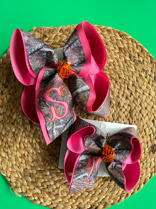Camoflauge Two-Tone Monogram Initial Fun Hairbow  |  Camo Ribbon with a super cute Fishtail Two-toned Embroidery Letter