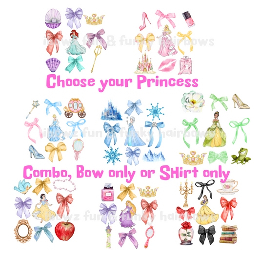 Choose your Disney Princess T- Shirt  & Matching Hairbow ~ Disney Inspired Custom OOAK Exclusive Design