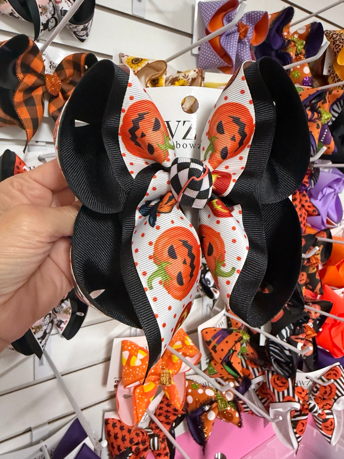 Large jack o lantern Halloween hairbow