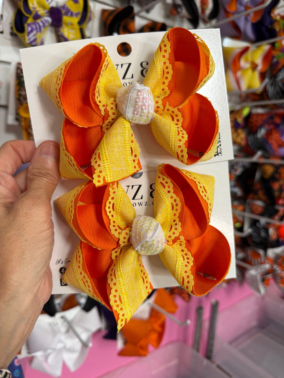 Orange and Lace Ready to Ship Toddler 3 inch Hair Bow
