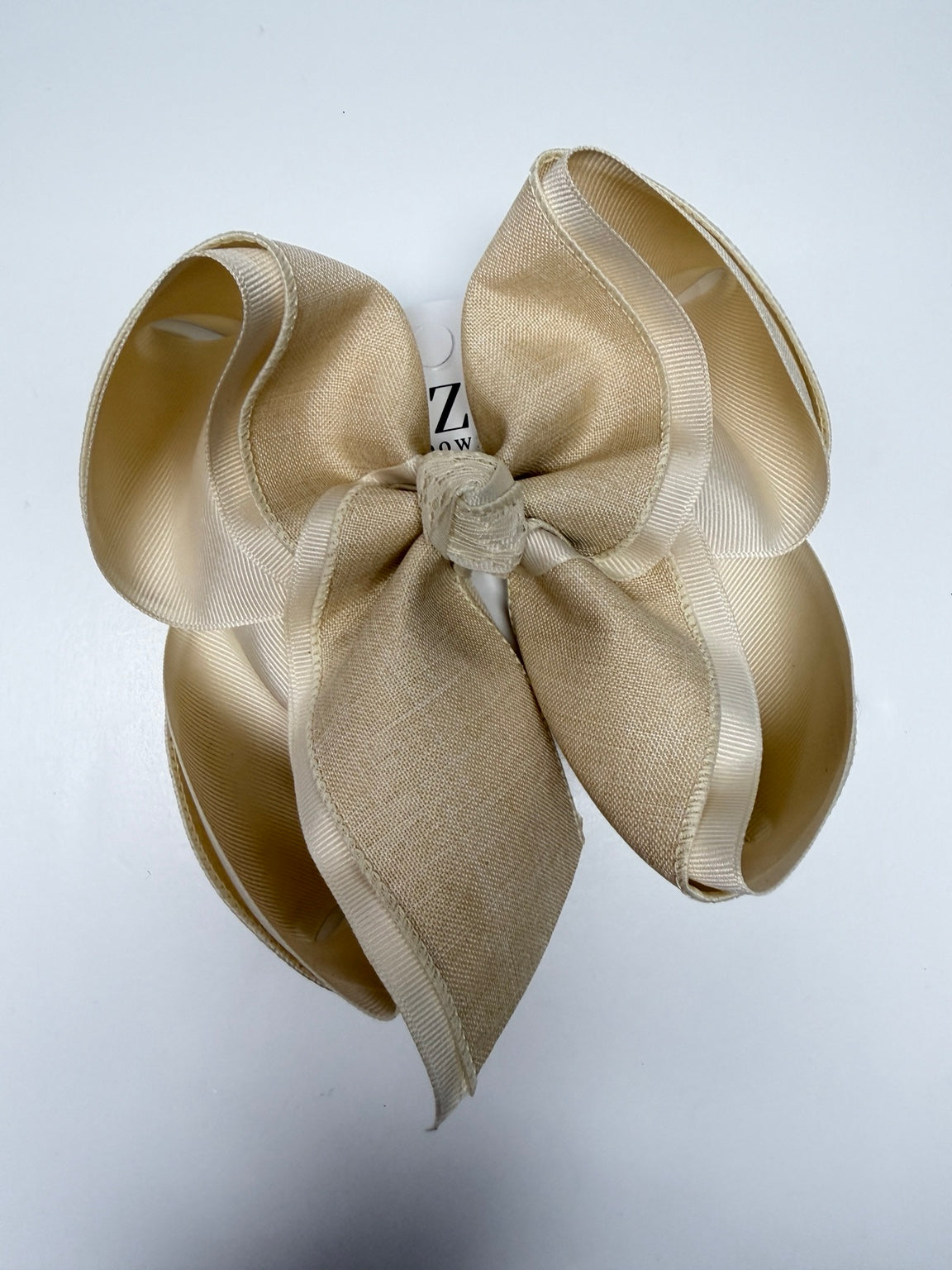 Tan denim hair bow handmade by iBOWZ