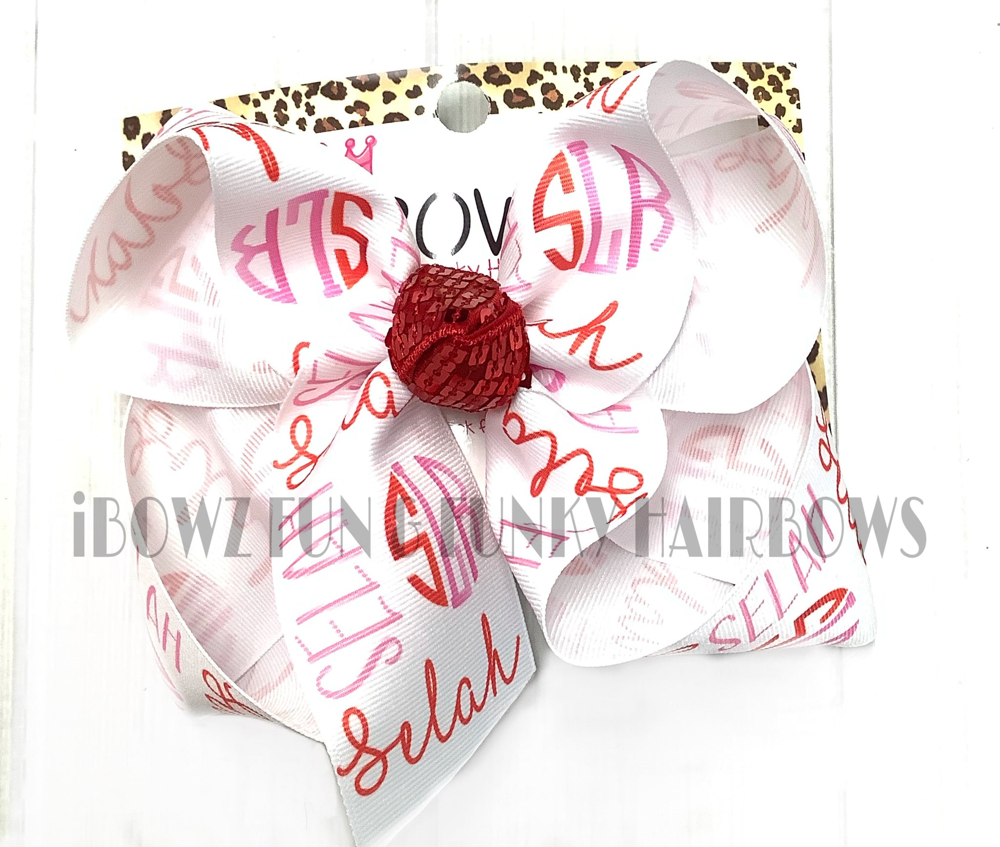 Valentines day Personalized Name Hairbow ~ Pink & Red Colors Perfect for Valentines Day ~iBOWZ