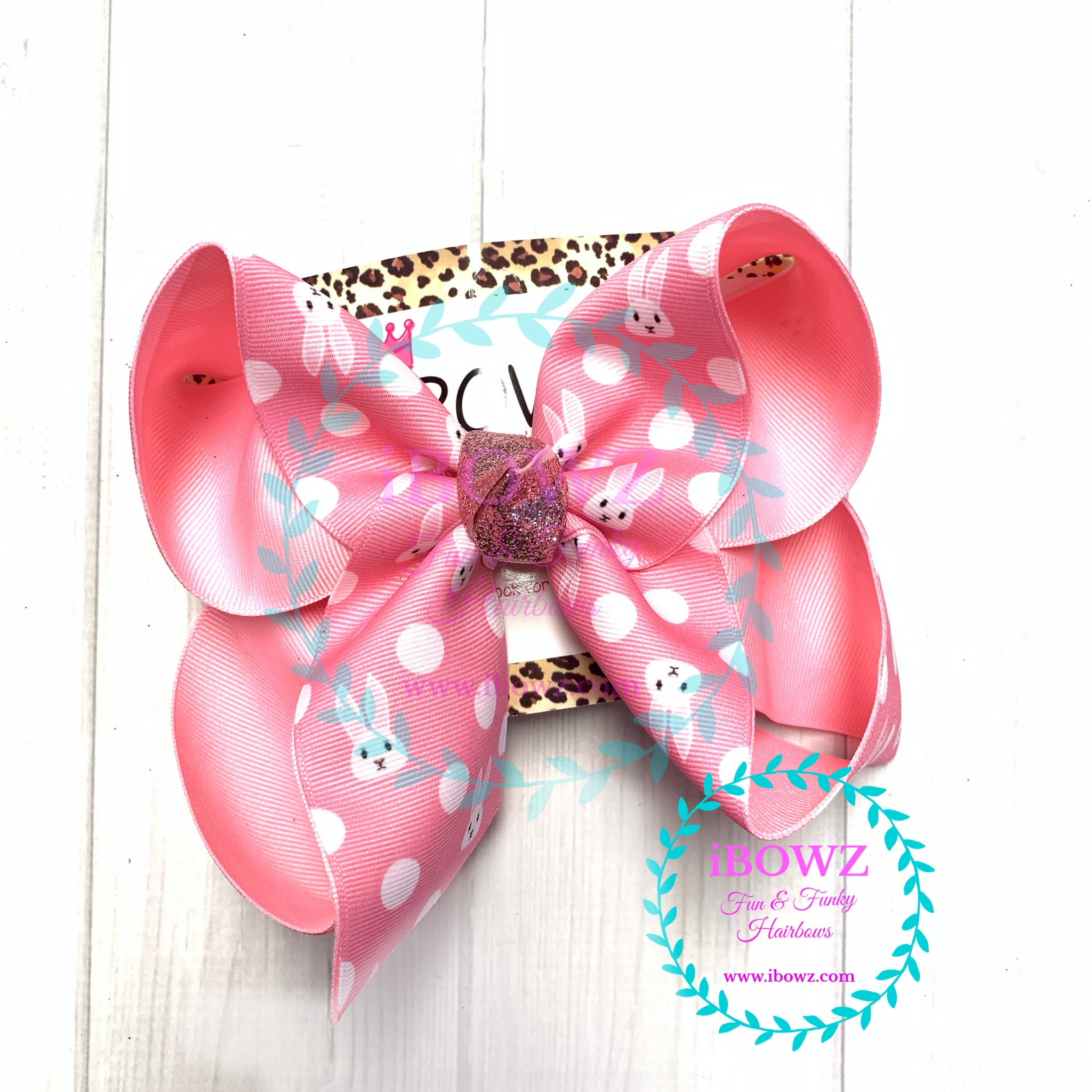 Surprise Drop ~ Pink Bunny polka dot Fun bow ~ iBOWZ Fun & Funky Hairbows
