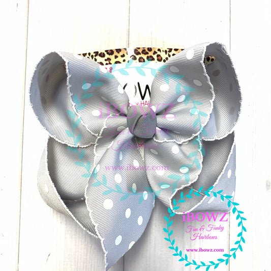 Sparkle Thursday ~ New Soft Gray  polka dot Moon-Stitch Fun bow  ~ iBOWZ Fun & Funky Hairbows