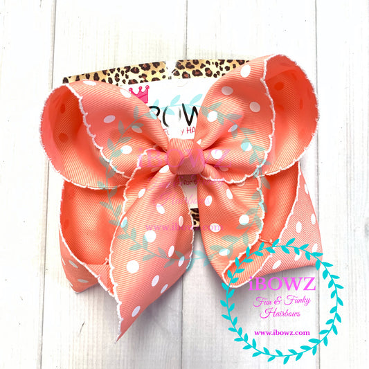 Sparkle Thursday ~ New Coral polka dot Moon-Stitch Fun bow  ~ iBOWZ Fun & Funky Hairbows