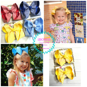 School House Gingham Fun iBOWZ~ Red, Yellow, Blue Gingham Printed Hairbow