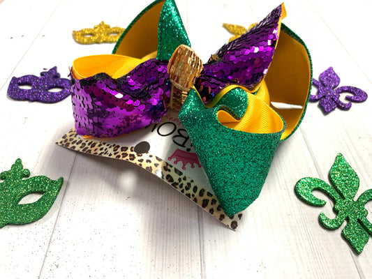 Mardi Gras Glitter and Flip Sequin | Mardi Gras Parade Fun hairbow iBOWZ Fun & Funky Hairbows