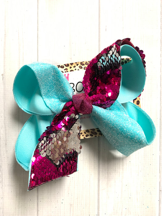 Shocking Pink Flip Sequin & Turquoise glitter Fun iBOWZ ~ Every Girls Wants One!