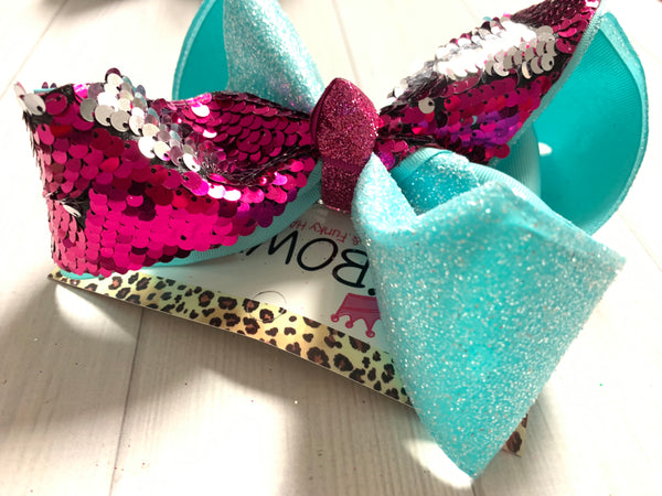 Shocking Pink Flip Sequin & Turquoise glitter Fun iBOWZ ~ Every Girls Wants One!