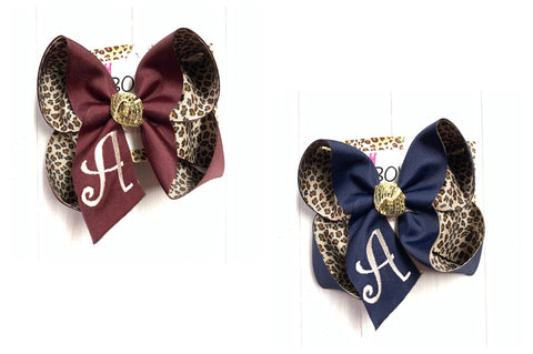Monogram initial & layered on Leopard ~ Choose your top ribbon color ~ Perfect for school & Fall