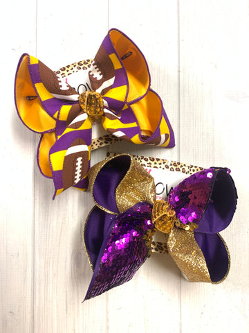 iBOWZ New Limited Release ~ Purple & Gold ~ Football & Flip Seqins hairbows 