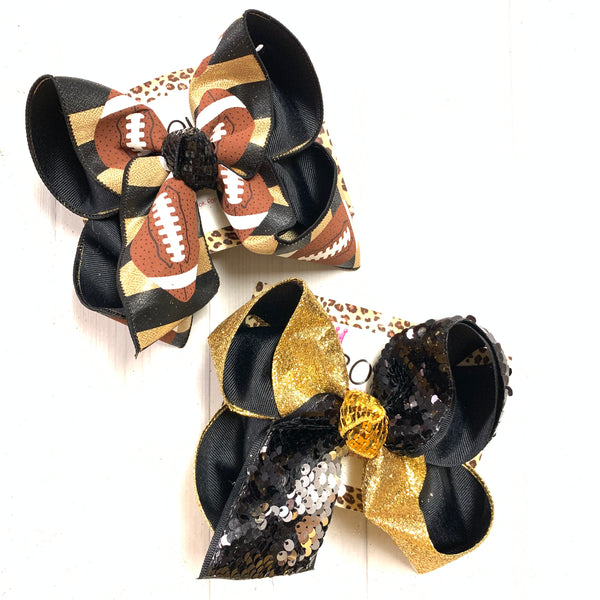 iBOWZ New Limited Release ~ BLACK & Gold ~ Football & Flip Seqins hair bow