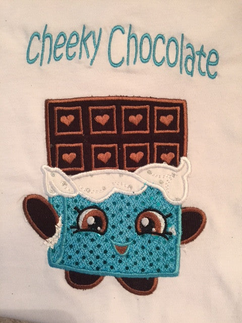 SHOPKINS CHEEKY CHOCOLATE ~ SHOPKINS~ APPLIQUE HAIRBOW & APPLIQUE SHIRT ~ CHOCOLATE