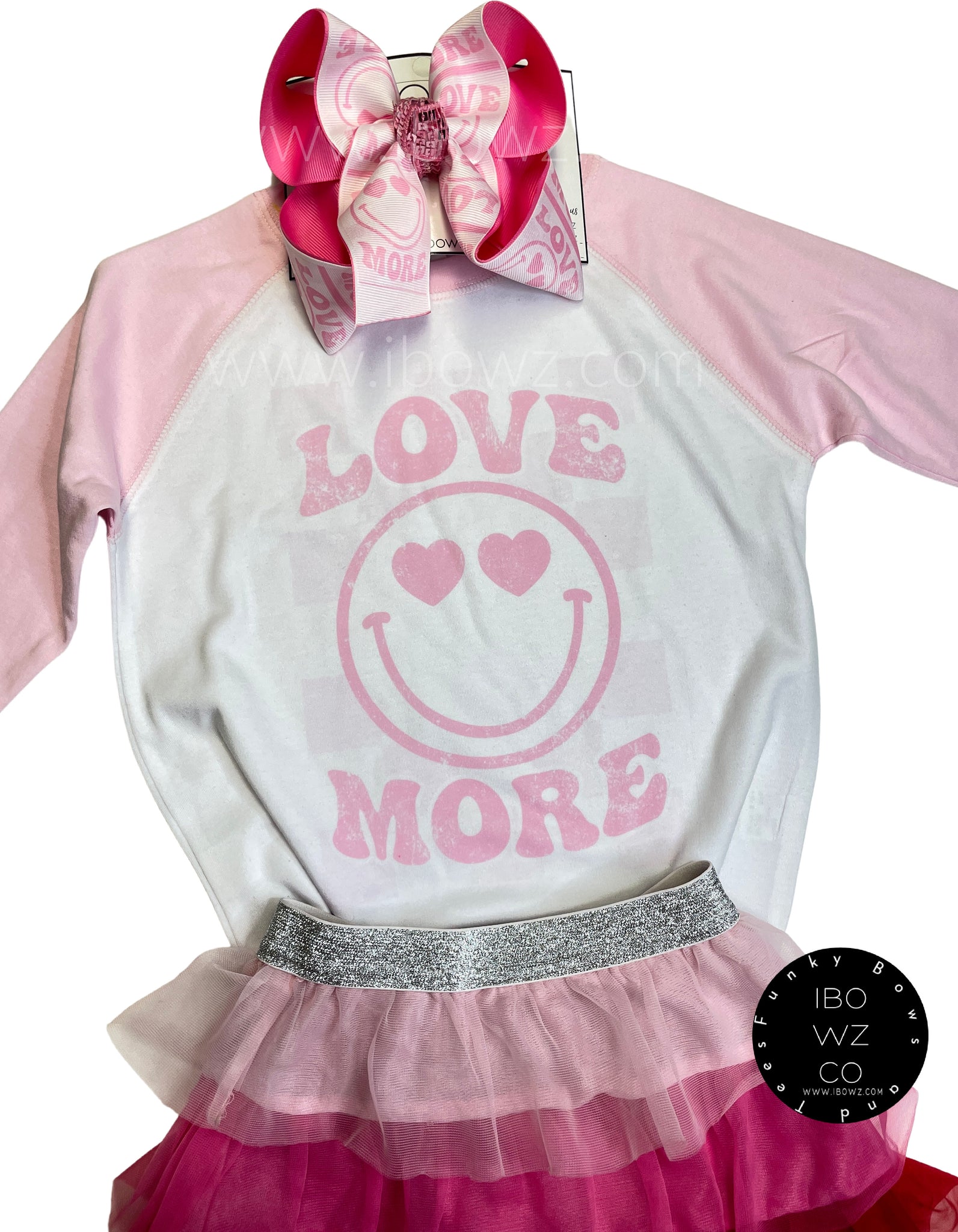 Valentines Day ~ Trendy Love More Smiley Face Matching Hairbow and T-shirt ~  Exclusive iBOWZ design