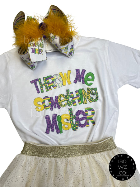 Mardi Gras Throw Me Something Fun Matching Hairbow and T-shirt ~  Mardi Gras New Orleans Louisiana  Holiday ~ Exclusive iBOWZ design