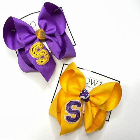 Custom Choose your Team or School Colors ~ New Glitter Varsity Letter Faux Patch Team or School Hairbows ~ by iBOWZ